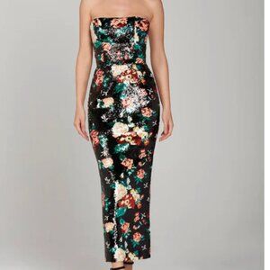 Helsi Leslie Strapless Black Floral Sequin Midi Dress S NWT